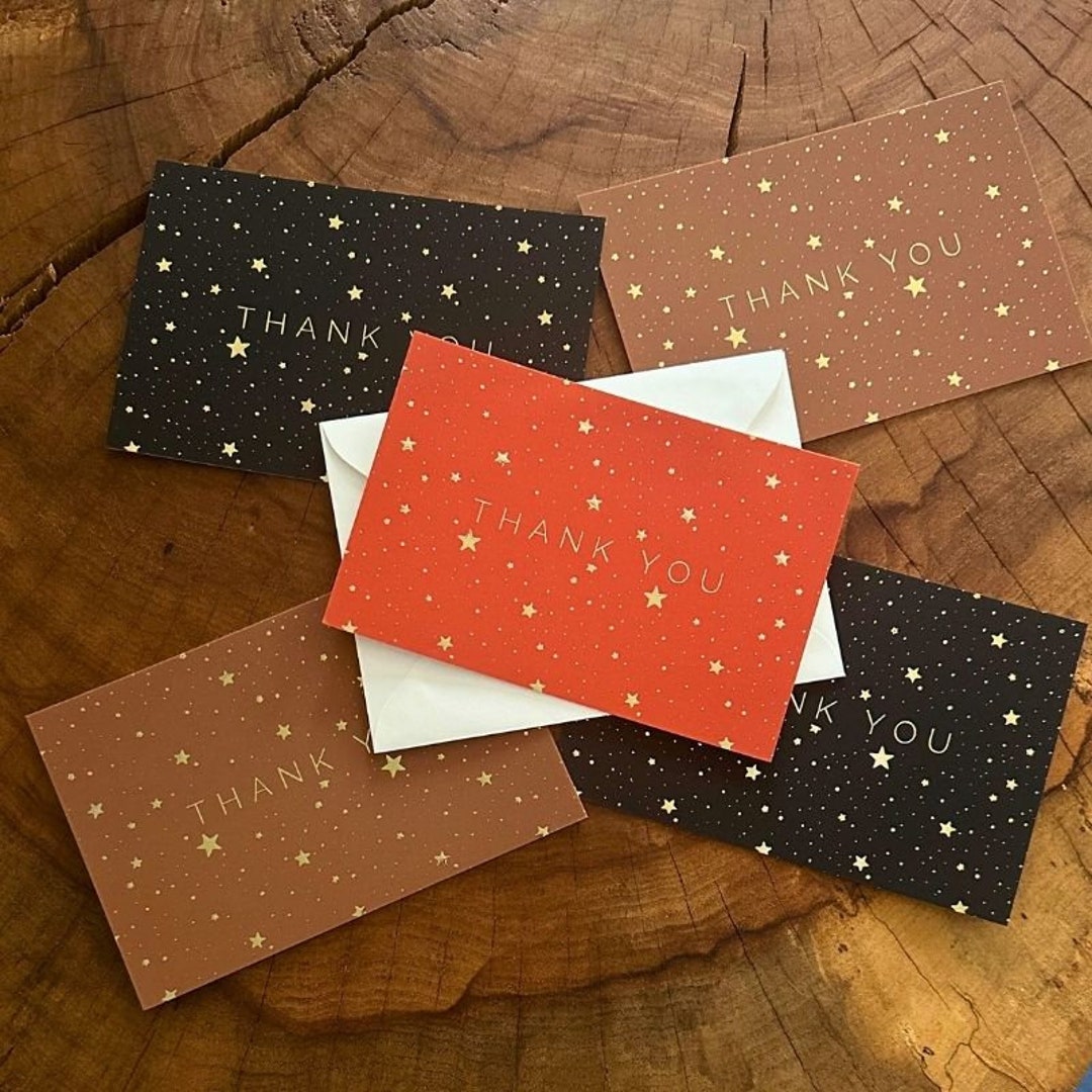Thank You Cards Set Stars Design With Gold Foil Embossed Set Etsy