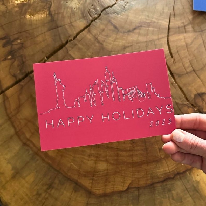 Happy Holidays 2023 Cards New York City Skyline Line Art With Etsy