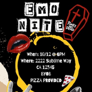 Editable Emo Night Invitation | Punk Rock Party Canva Template | Digital Download