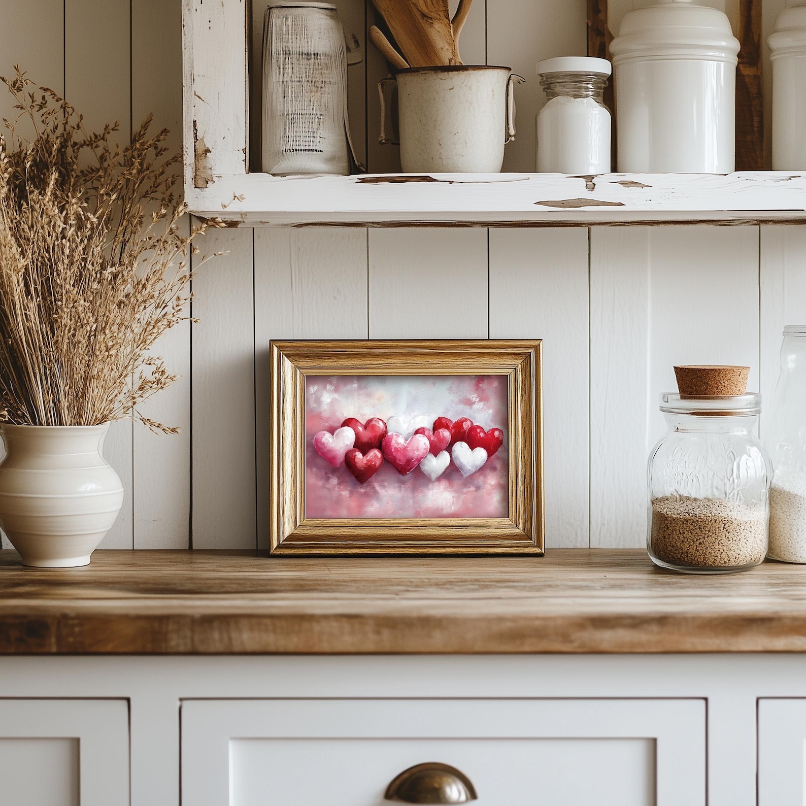 Heart Painting, Vintage Heart Wall Print, Red Hearts Print Wall Decor ...