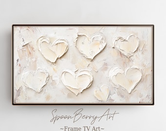 Weißer Herzrahmen TV-Kunst, stimmungsvoller Vintage-Herz-TV-Hintergrund, Herz-TV-Wandbild, Valentinstags-Bildschirmschoner, gerahmte digitale Kunst