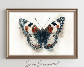 Pintura de mariposa, impresión de pared vintage melancólica, decoración de pared con estampado de mariposa, arte de pared con insectos, pintura de acuarela de mariposa, arte digital imprimible