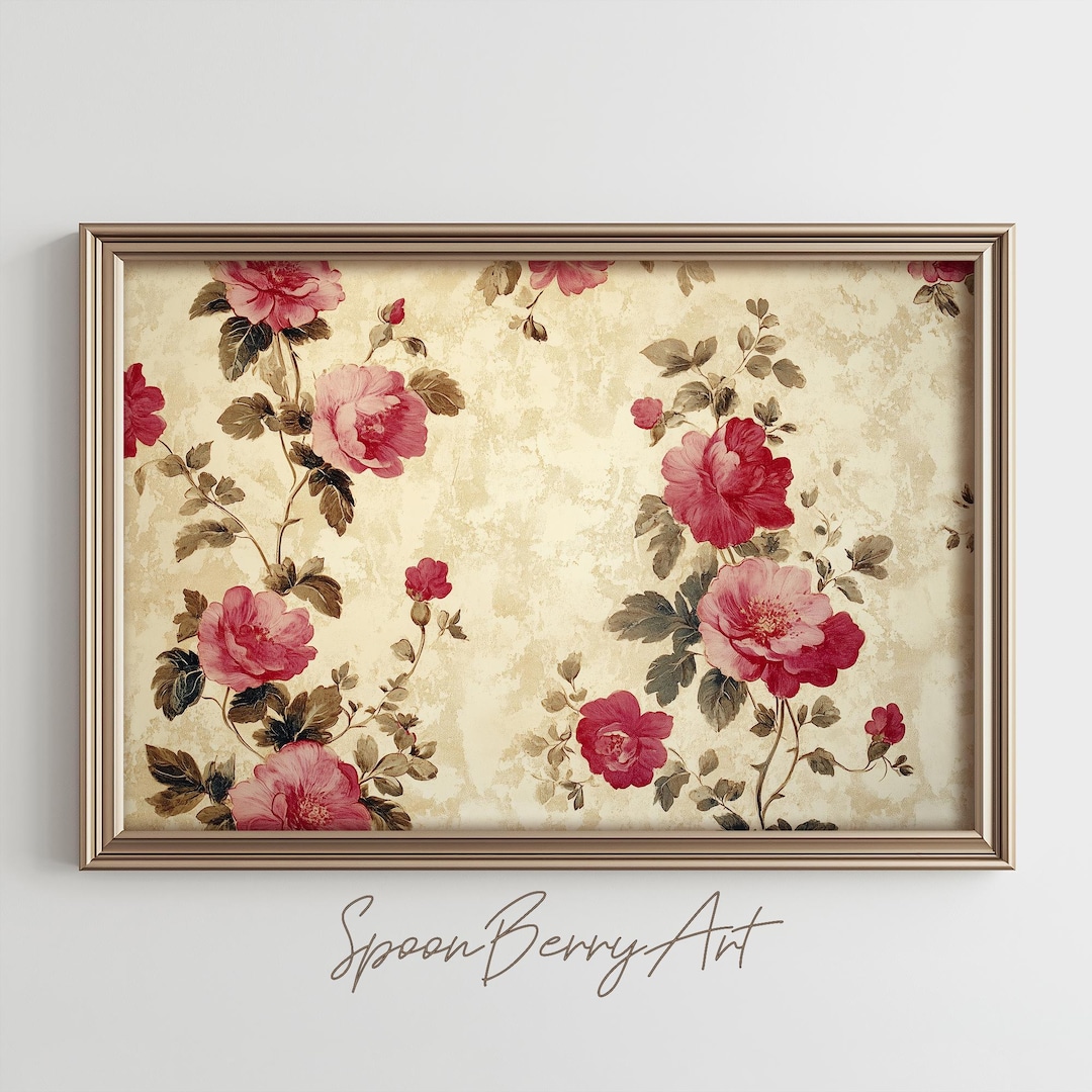 Pink Floral Painting, Vintage Flower Wall Print, Flower Print Wall ...