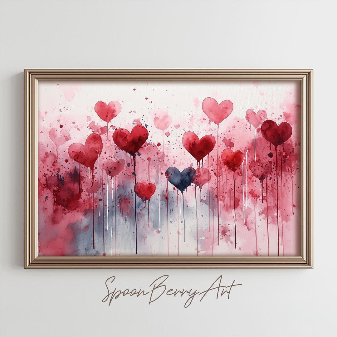 Heart Painting, Watercolor Heart Wall Print, Red Hearts Print Wall ...