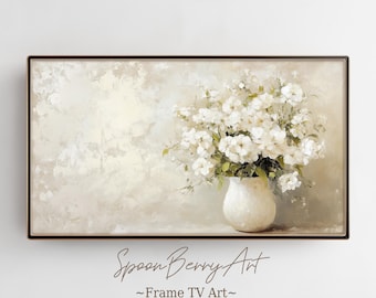 White Flowers Frame TV Art, Moody Vintage Bouquet TV Background, Spring TV Wall Painting, Floral Television Screensaver, Framed Digital Art