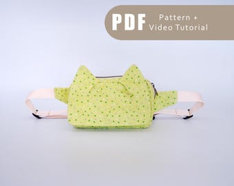 Niedliche Katzen Bauchtasche Schnittmuster | PDF Schnittmuster + Anleitung + Videoanleitung | entzückende Tasche