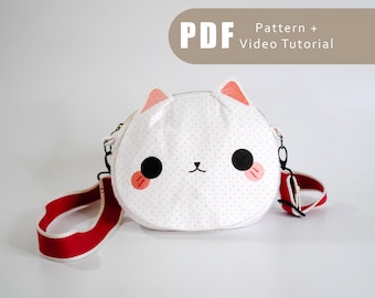 Entzückende Crossbody Katzentasche Schnittmuster + Heat Print Bild | PDF Schnittmuster + Anleitung + Videoanleitung | Süße Katzentasche