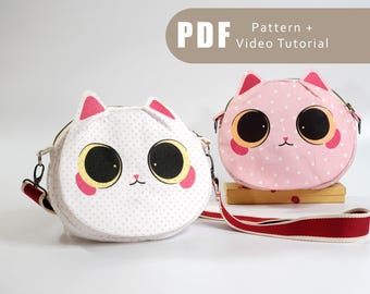Entzückende Crossbody Katzentasche Schnittmuster + Heat Print Bild Nr. 2 | PDF Schnittmuster + Anleitung + Videoanleitung | Süße Katzentasche