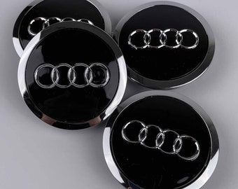 4x 69mm Silver Black Audi Alloy Wheel Centre Caps Hub Emblem Badges 4B0601170A