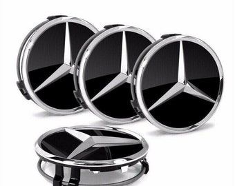 4 x Black Gloss Mercedes Benz Alloy Wheel Centre Caps 75mm Badges Hub Emblem