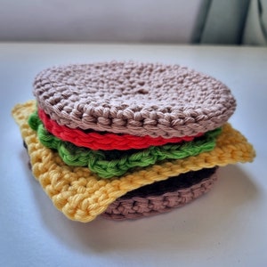 Crochet Cheeseburger Coasters Pattern | Crochet Pattern | Burger | Fast Food | Coasters | Easy Beginner Tutorial | Digital Download | Food