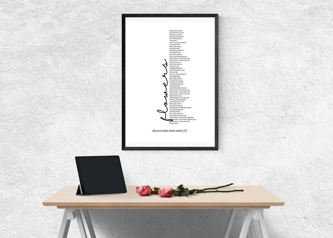 Flowers by Miley Cyrus Lyric Art Print Digital Download Simple Modern ...