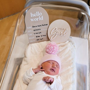 Hello World Baby Stat Sign | Marker Included | Acrylic Birth Announcement | Hello World Sign | Newborn Photo Prop | Baby Birth Announcement