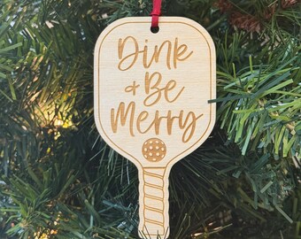 Personalized Pickleball Christmas Ornament, Custom Wooden Pickleball Paddle Ornament, Handmade Wooden Ornament, Pickleball Partner Gift