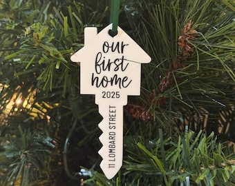 Personalized House Key Christmas Ornament, Our First Home Christmas Ornament, New Homeowner Christmas Gift, Custom Holiday Ornament