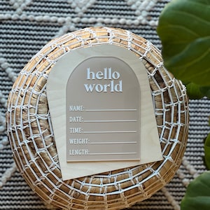 Hello World Baby Stat Sign | Marker Included | Acrylic Birth Announcement | Hello World Sign | Newborn Photo Prop | Baby Birth Announcement