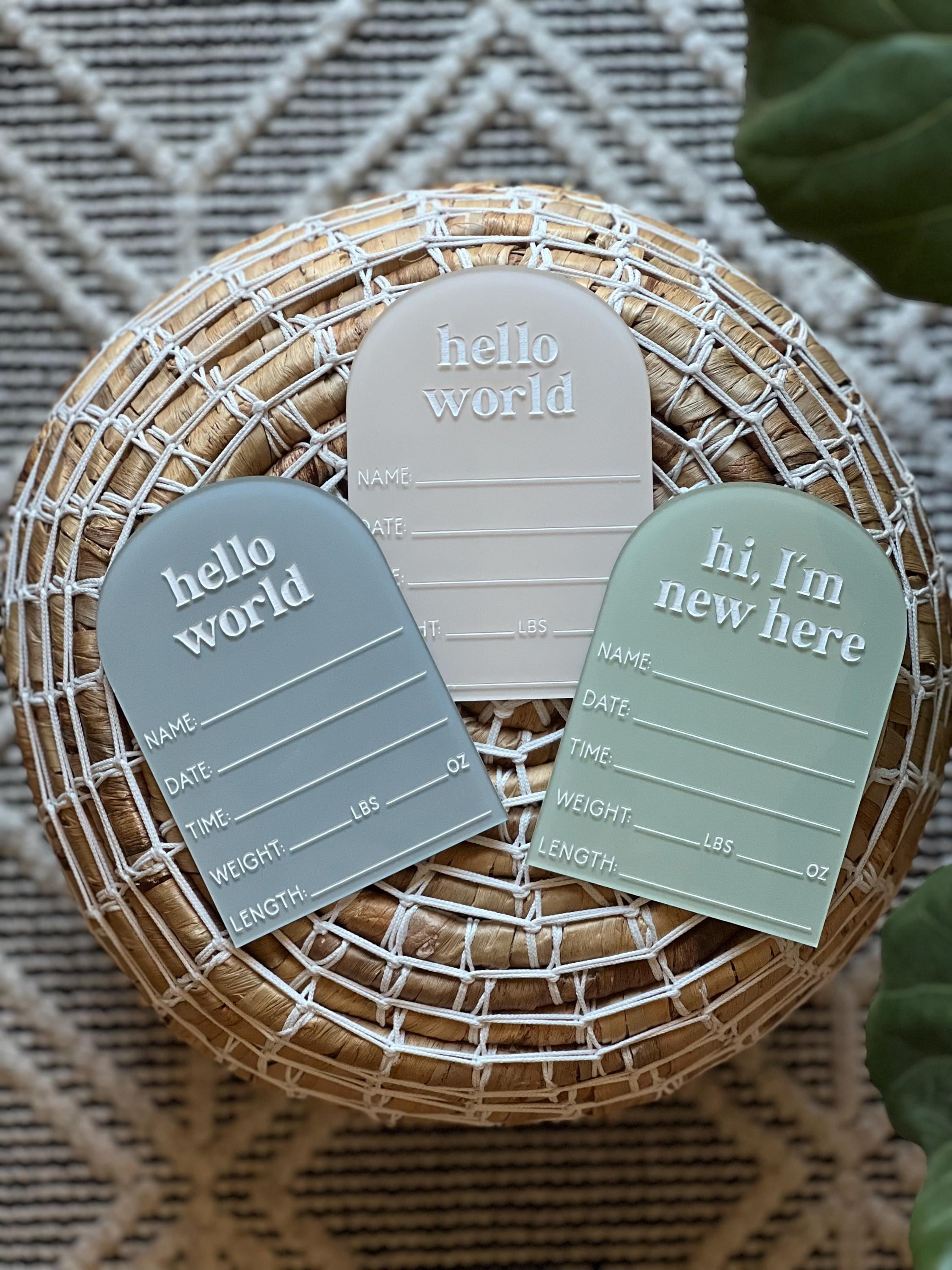 Acrylic Baby Stat Sign: Hello World Birth Announcement (Marker Included)