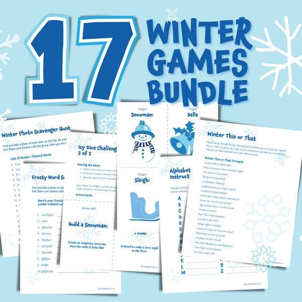 17 Winter Games Bundle - Printable Winter Games Pack: Wintertime Activities for Adults and Kids, Fun Winter Games, Holiday & Christmas