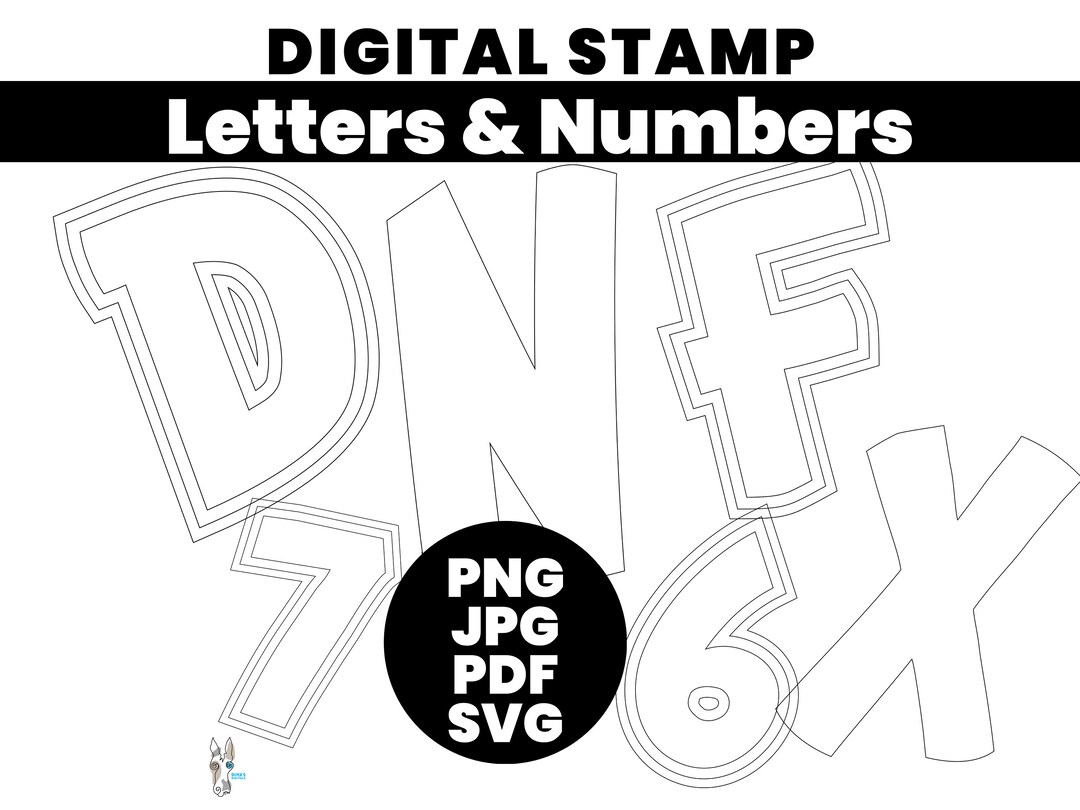 Digital Stamp Letters and Numbers, AZ, 120 Png, Pdf, Jpg, Svg