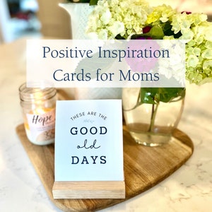 Positive affirmation cards for moms | Motherhood positive inspiration cards | Mindfulness gift for new moms | Neutral cards with wood stand