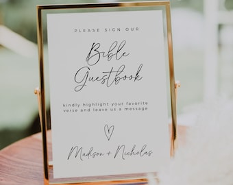 Minimalist Bible Guest Book Sign, Bible Verse Sign, Guest Book Sign, Christian Wedding, Editable Template, Modern Minimalist, Fully Editable