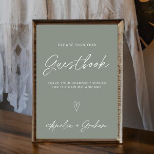 Sage Green Wedding Guestbook Sign, Sign Our Guest Book, Editable Template, Boho Wedding Sign, Editable In Canva, Instant Download