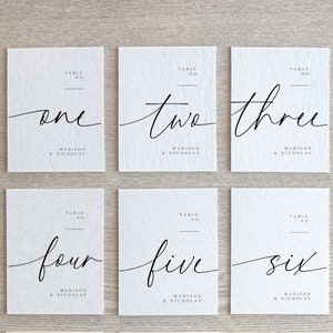 Numeri da tavolo minimalisti, modello modificabile, calligrafia elegante, cartello per matrimonio boho stampabile, decorazioni per matrimonio per centrotavola