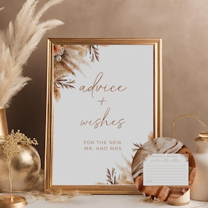 Signo de deseos y consejos florales de otoño, plantilla Canva totalmente editable, juego de ducha de boda de otoño imprimible, decoración de ducha de parejas boho DIY