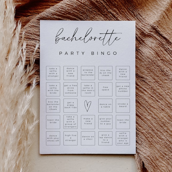 Minimalist Bachelorette Bingo Game, Fully Editable Template, Bingo Cards, Bachelorette Party Bar Game, Dirty Bachelorette, Digital Download