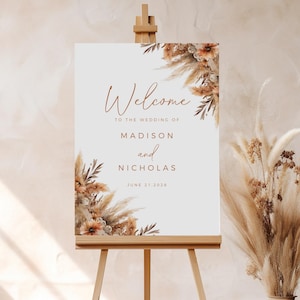 Plantilla de signo de bienvenida floral de otoño, totalmente editable en Canva, decoración de ceremonia de boda de otoño, signo de entrada de boda imprimible, descarga instantánea