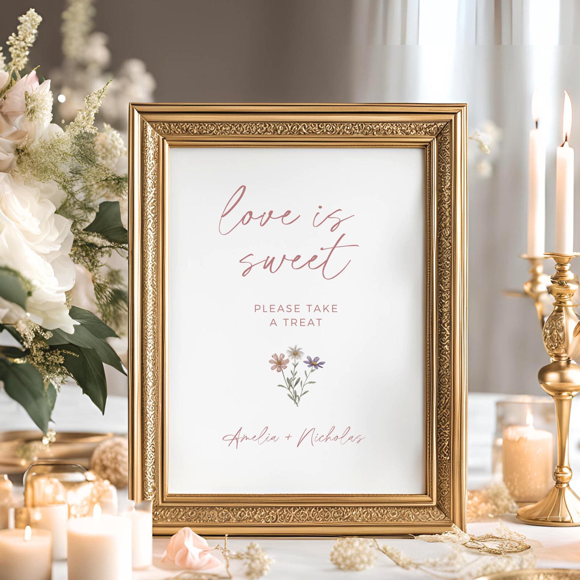 Minimalist Wildflower Wedding Dessert Table Sign, Flower Love is Sweet Minimalist Wildflower Wedding Dessert Table Sign, Flower Love is Sweet