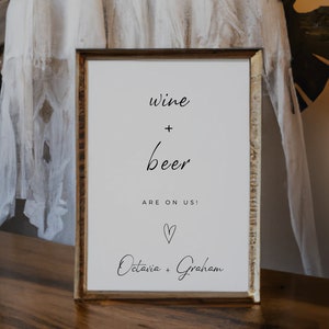 Minimalist Beer And Wine Sign, Open Bar Sign, Boho Wedding Sign, Wedding Drink Sign, Cocktail Sign, Editable In Canva, Digital Download