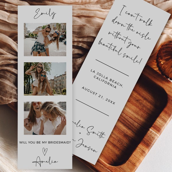 Photo Strip Bridesmaid Proposal, Unique Bridesmaid Proposal Card Template, Will You Be My Bridesmaid, Maid Of Honor Proposal, Canva Template