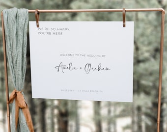 We're So Glad You're Here, Wedding Ceremony Welcome Sign Template, Modern Minimalist Welcome To Our Wedding Sign, Instant Download