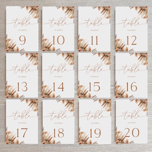 Modelo de cartão de número de mesa floral de outono, modelo Canva totalmente editável, decoração de recepção de casamento de outono, download de sinal de número de mesa em tom de terra
