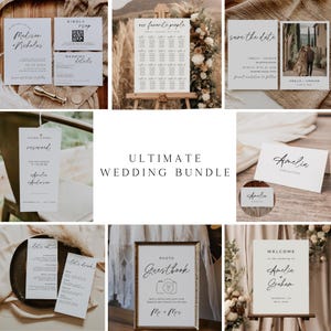 Minimalist Wedding Reception Bundle, Fully Editable Templates, Wedding Stationary, Invitation Suite, Editable In Canva, Ceremony Decoration