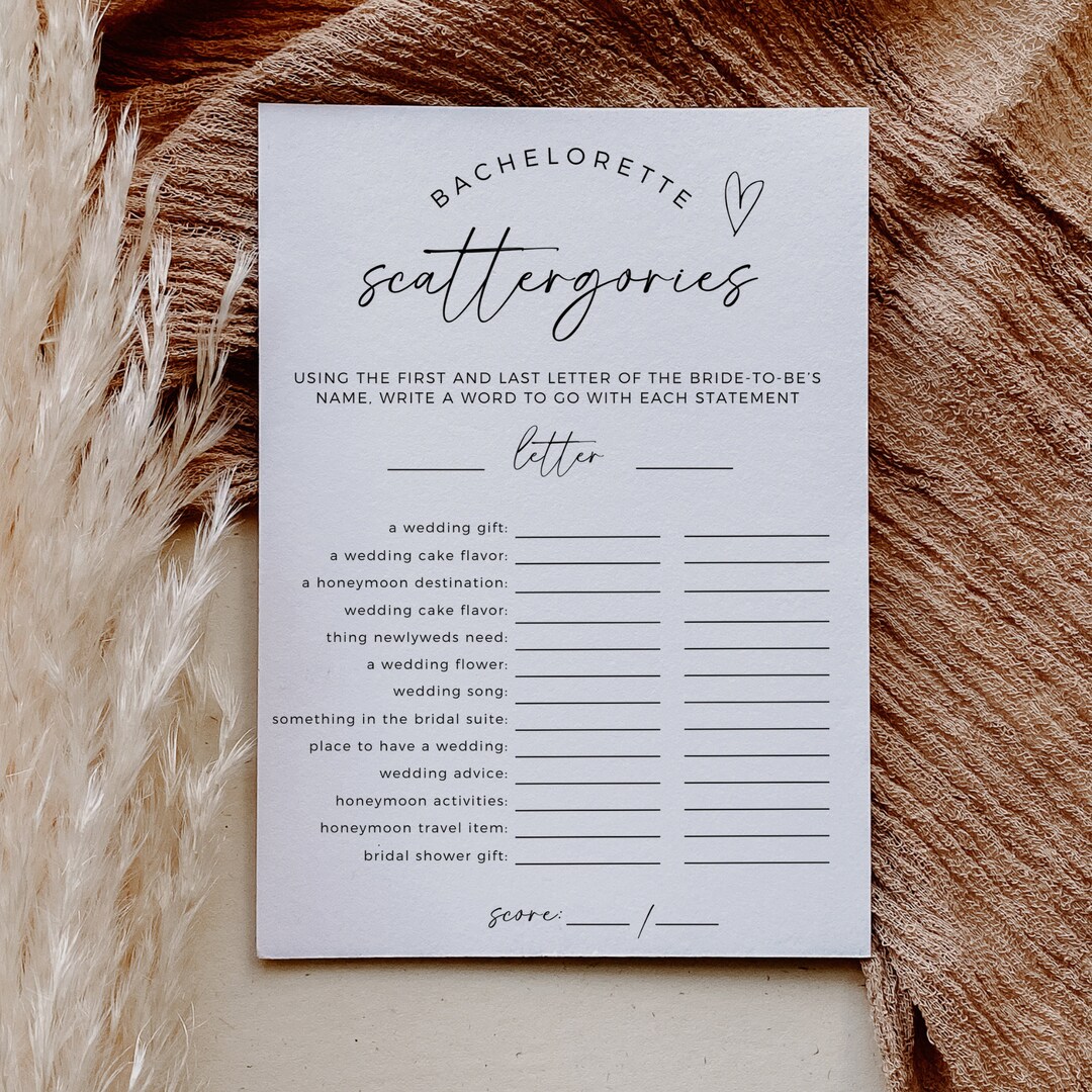 Minimalist Bachelorette Scattergories Game, Fully Editable Template ...
