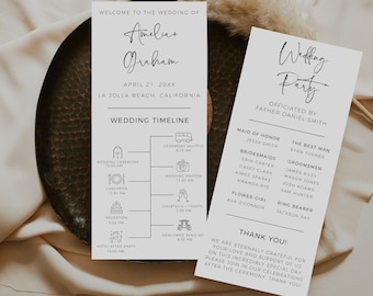 Wedding Ceremony Program Template, Boho Wedding Day Timeline, Wedding Program Download, Editable Template, Wedding Schedule, Order Of Events