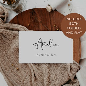 Plantilla elegante para tarjetas de lugar, plantilla moderna y minimalista para tarjetas de lugar de boda, tarjetas de nombre para bodas bohemias, tarjetas de nombre para mesas de boda imprimibles