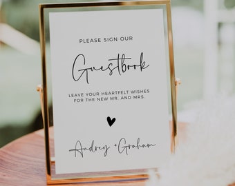 Please Sign Our Guest Book Sign Template, Modern Minimalist Wedding Guestbook Table Sign, Wedding Signage, Printable Boho Wedding Sign