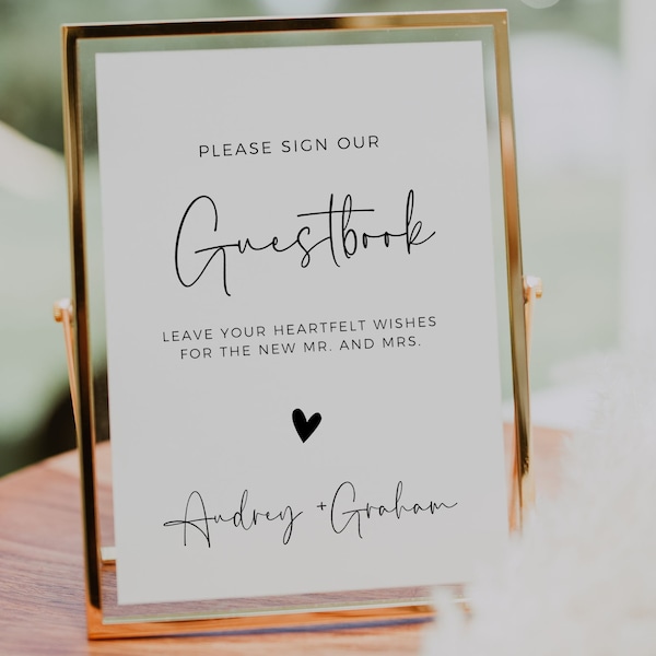 Please Sign Our Guest Book Sign Template, Modern Minimalist Wedding Guestbook Table Sign, Wedding Signage, Printable Boho Wedding Sign