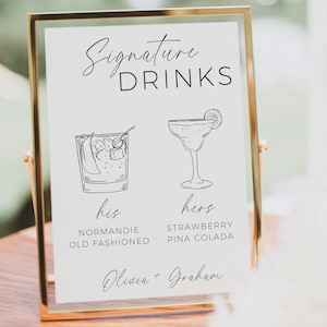 Signature Drink Sign, His And Hers Drinks, Printable Signature Cocktails Sign, Editable Signature Drink Menu, Wedding Bar Sign Template