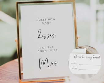 How Many Kisses In The Jar Sign, The Soon To Be Mrs, Printable Bridal Shower Sign, Editable Template, Hen Party Game Set, Edit In Canva