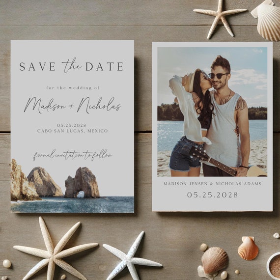 Cabo Save The Date, Editable Template, Cabo San Lucas, Save The Date Template With Photo, Destination Wedding, Edit In Canva, Instant Access