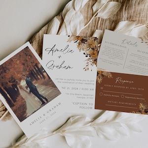 Fall Wedding Invitation Template, Printable Terracotta Wedding Invite, Digital Download, Boho Autumn Wedding Invitation, Editable In Canva
