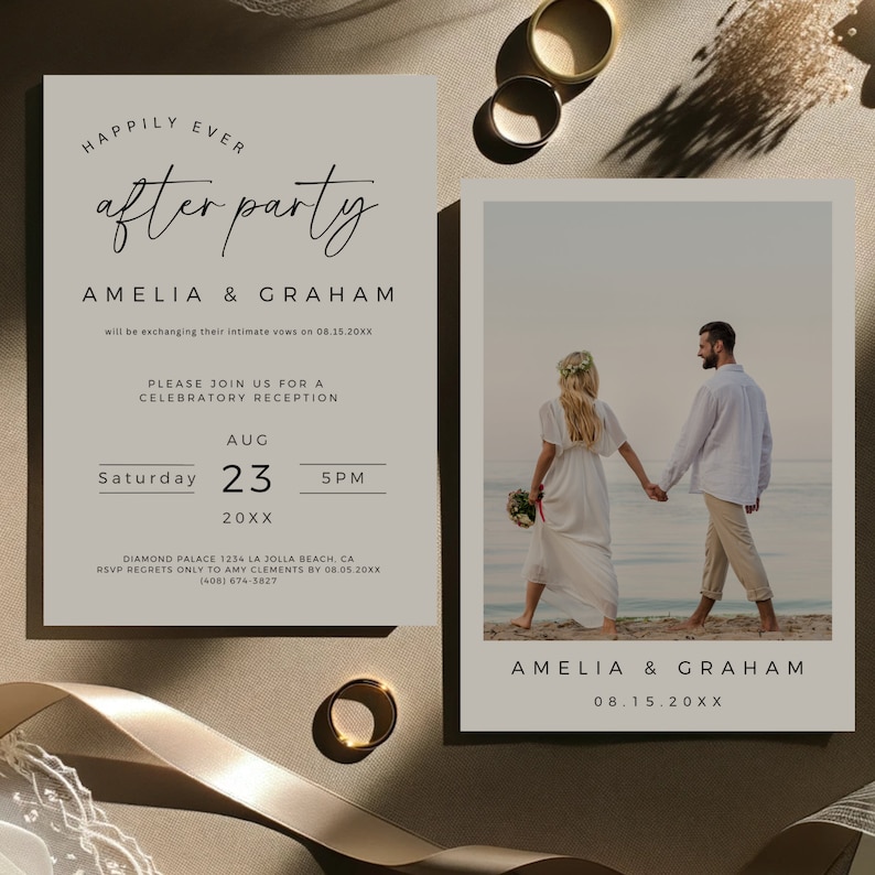 Minimalist Elopement Reception Invitation, Happily Ever After Party Invitation, Fully Editable Template, Digital Download, Edit In Canva image 4