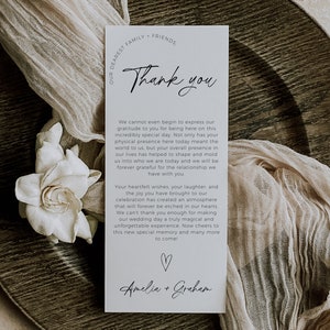 Dankeschön-Platzkarten, Hochzeitsmenü-Dankeskartenvorlage, bedruckbares Dankeschön, Hochzeit-Serviettennotiz, minimalistische Gedecknotiz