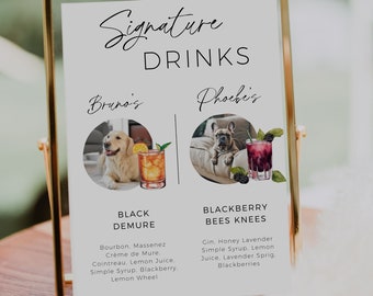 Colorful Dog Signature Drink Sign, His And Hers Pets Drinks, Printable Wedding Cocktails Menu, Editable Canva Template, Instant Download