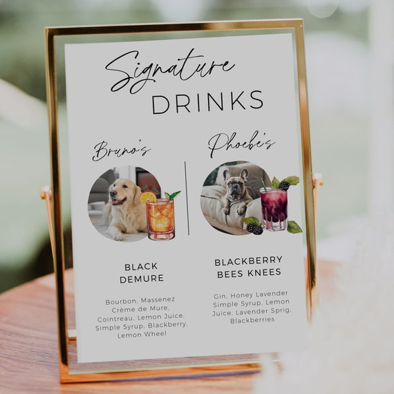 Colorful Dog Signature Drink Sign, His and Hers Pets Drinks