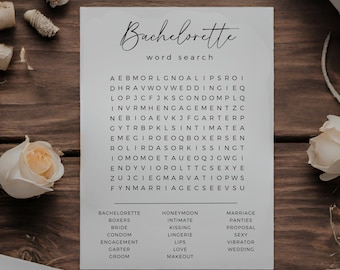 Dirty Bachelorette Word Search Game, Fully Editable Template, Modern Minimalist, Boho Bachelorette Game, Fun Unique Bachelorette Activity